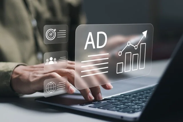Digital advertising and marketing analytics on laptop