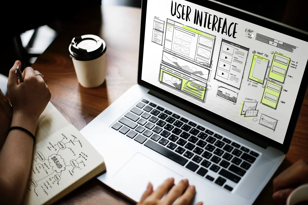 User interface and user experience wireframe design on laptop screen